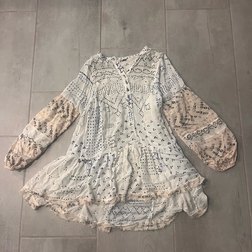 Free People White and Blue Patterned Dress